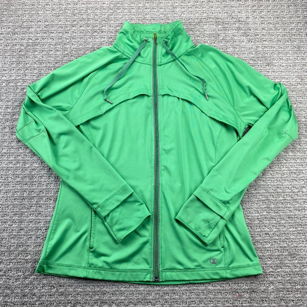 Champion Sweater Women Large L Green Full Zip Running Jogging Sports Activewear